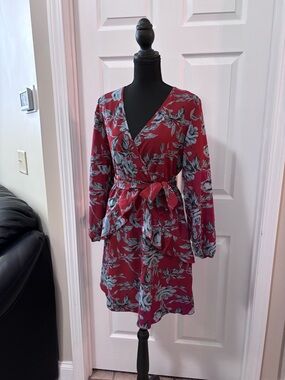 Women's Floral Wrap Dress - Burgundy